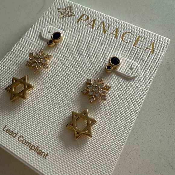 Panacea‎ Set of 3 Chanukah/Hanukkah Holiday Stud Earrings - Gold/Blue - NWT - Picture 3 of 6